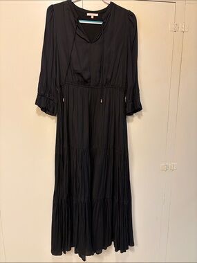 Skies Are Blue Black Midi Dress with Ruffle Cuffs